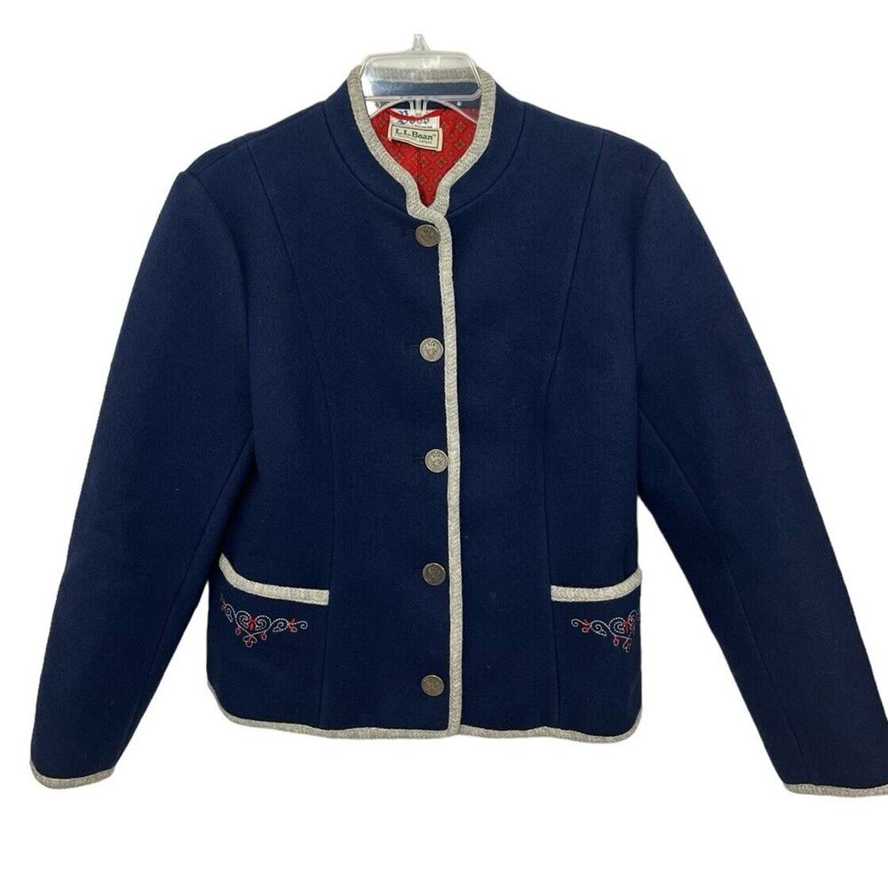 Vtg LLBean Boos Jacket Austrian Pure New Wool 42 Austria Navy Blue Cardigan